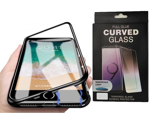 Etui 360 MAGNETIC Huawei P30 Lite czarny + szkło 5D  UV FULL GLUE