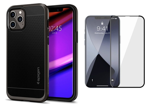 Etui pancerne SPIGEN NEO HYBRID IPHONE 12/12 PRO GUNMETAL +szkło 5D