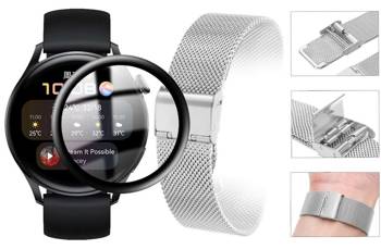 Opaska pasek bransoleta Milanese band z zapięciem Huawei Watch 3 46mm srebrna + szkło 5D