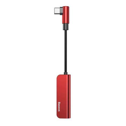 Baseus Audio Converter L53 adapter przejściówka z USB Typ C (boczny wtyk) na USB Typ C + mini jack 3.5mm DAC 24 bit 96 KHz czarno-czerwony (CATL53-91)