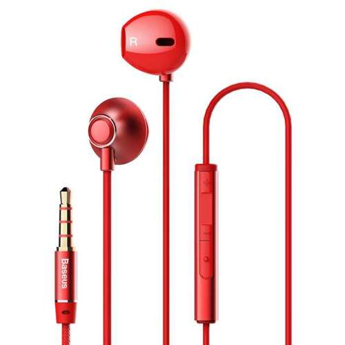 Baseus Encok H06 douszne słuchawki zestaw słuchawkowy z pilotem czerwony (NGH06-09)