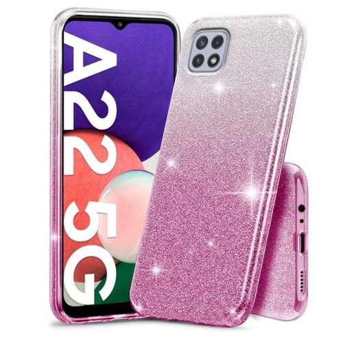 Etui Samsung Galaxy A22 5G Brokat Glitter srebrno-różowe