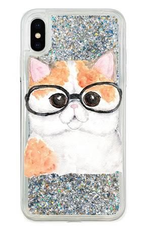 Etui kotek w okularach rysunek brokat na Apple iPhone XS Max V2