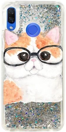 Etui kotek w okularach rysunek brokat na Huawei Nova 3 V2