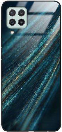 Etui szklane GLASS CASE brokat turkus złoto Samsung Galaxy A22 4G 