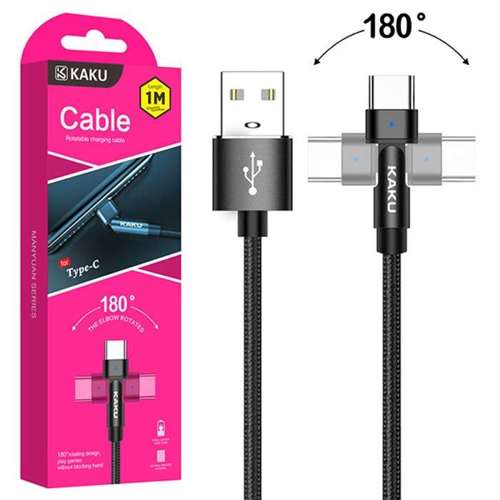 Kabel Obrotowy 180° Kątowy 3A 1m USB Typ C Ładowanie i Przesył Danych KAKU Rotatable Charging Data Cable USB-C (KSC-465) czarny
