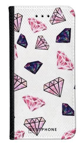 Portfel Wallet Case Motorola MOTO E6 różowe diamenty